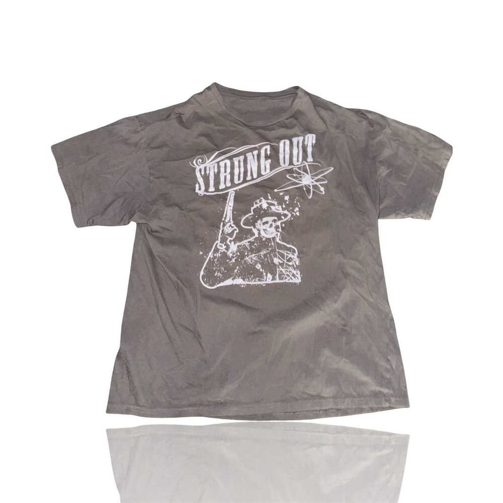 Vintage Strung Out Punk Rock Skeleton Cowboy Graphic T-Shirt Gray & White: GUC
